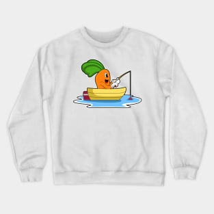 Carrot in Boat at Fishing with Fishing rod Crewneck Sweatshirt